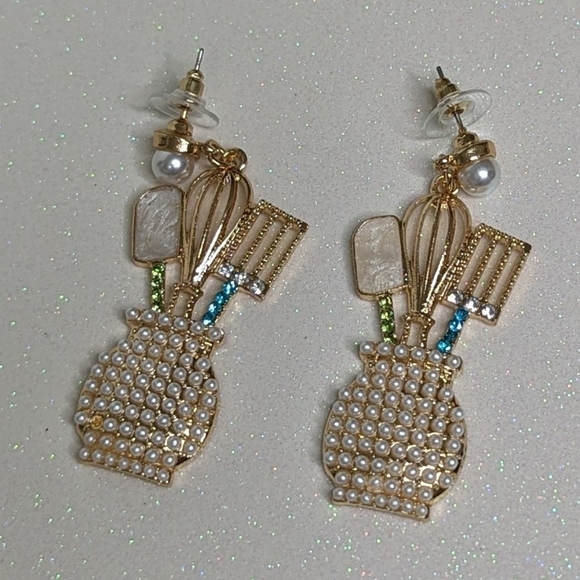 Kitchen Utensils Pearl Boho Drop Earrings - Picture 4 of 5
